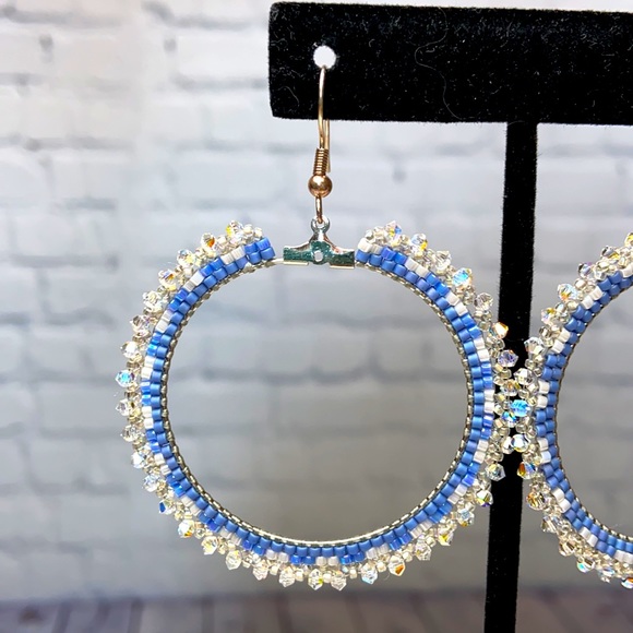 HANDMADE Hoop Beaded Crystal Boho Earrings - Picture 3 of 4